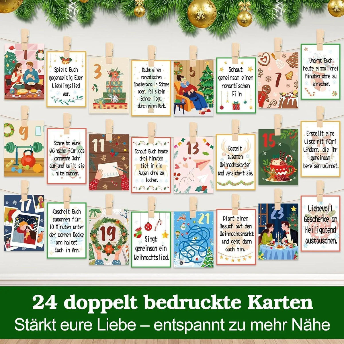 Advent Calendar for Couples 24 Double-Sided Activity Cards