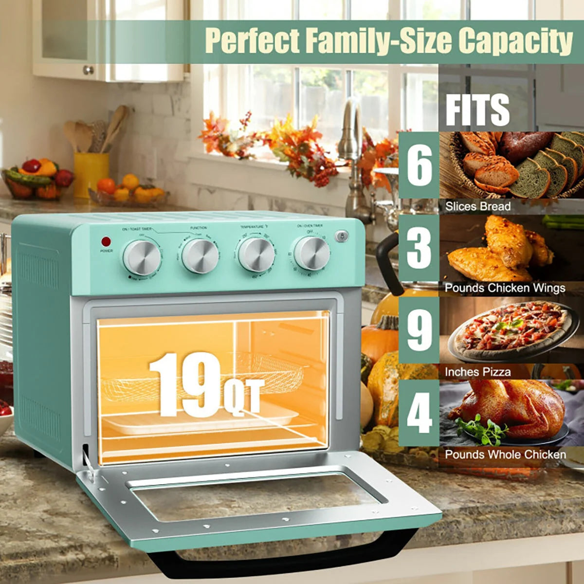 Air Fryer Toaster Oven 7-In-1 19-Quart Capacity Oil-Free Convection