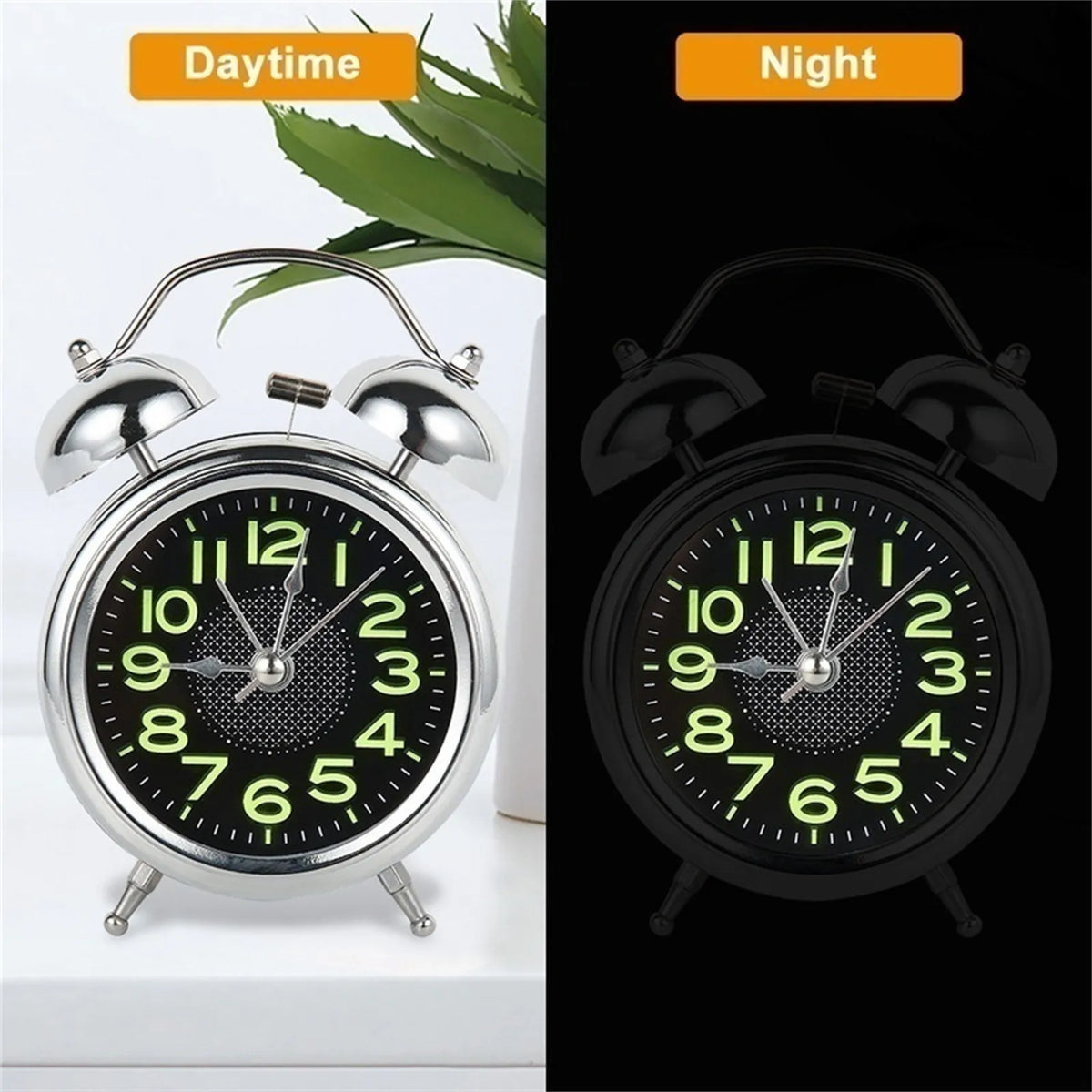 Alarm Clock Twin-Bell Extra-Loud Silent Quartz Movement