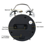 Alarm Clock Twin-Bell Extra-Loud Silent Quartz Movement