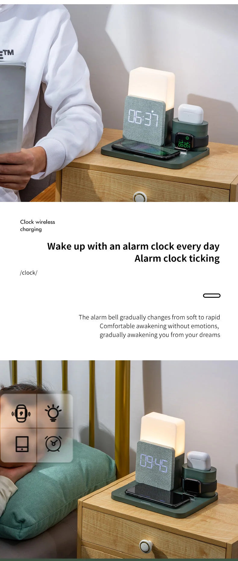 Alarm Clock Wireless Charging Night Light