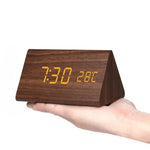 Alarm Clock Wooden Sound-Activated Adjustable LED Brightness
