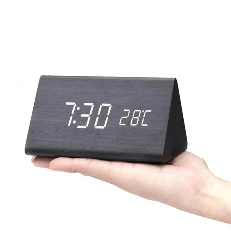 Alarm Clock Wooden Sound-Activated Adjustable LED Brightness
