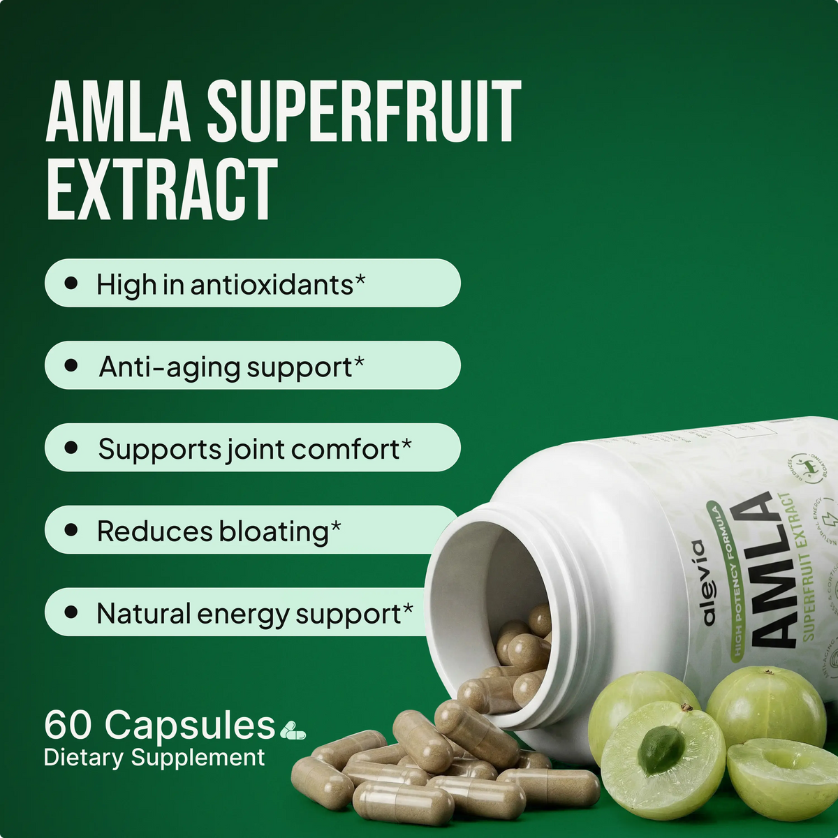 Amla Supplement Capsules Standardized Extract Cellular Energy Support