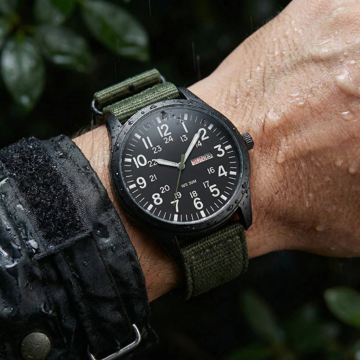 Analog Watch Large Numerals Day-Date Display Woven Fabric Strap
