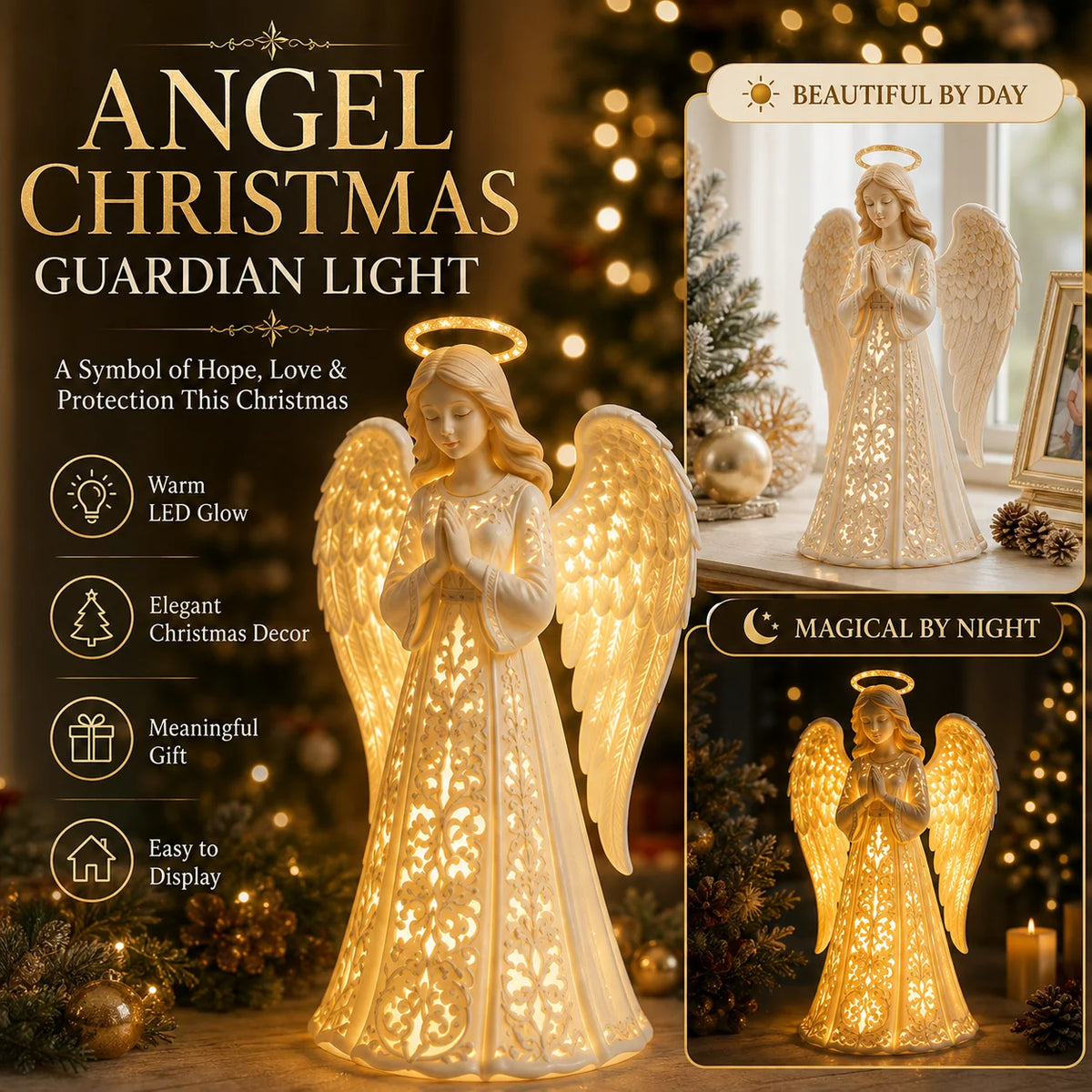 Angel Light Warm LED Praying Figure