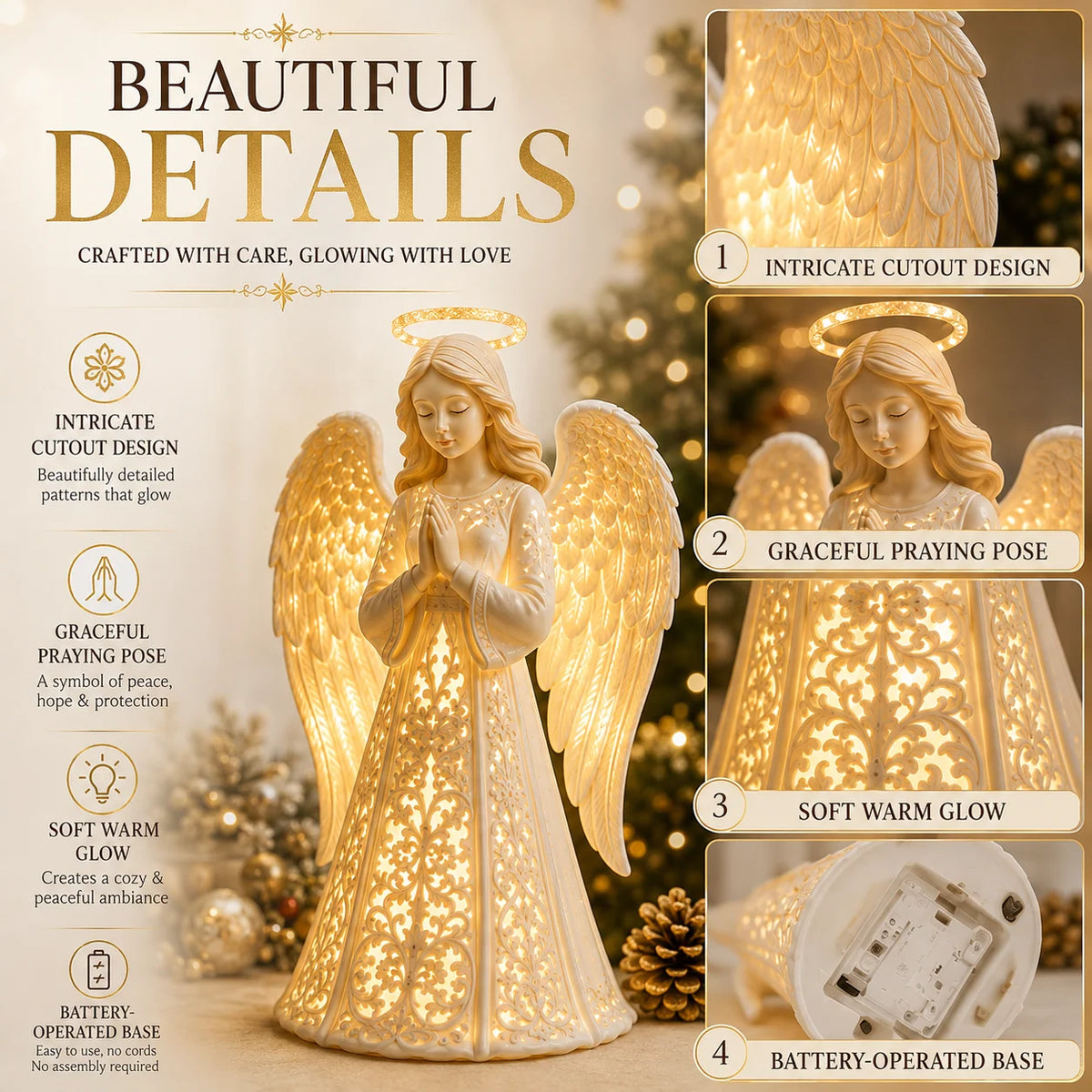 Angel Light Warm LED Praying Figure
