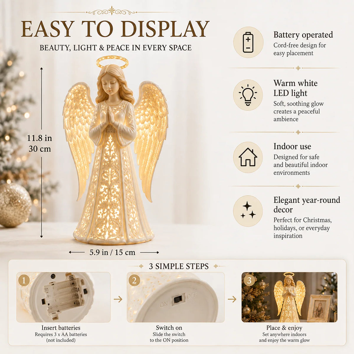Angel Light Warm LED Praying Figure