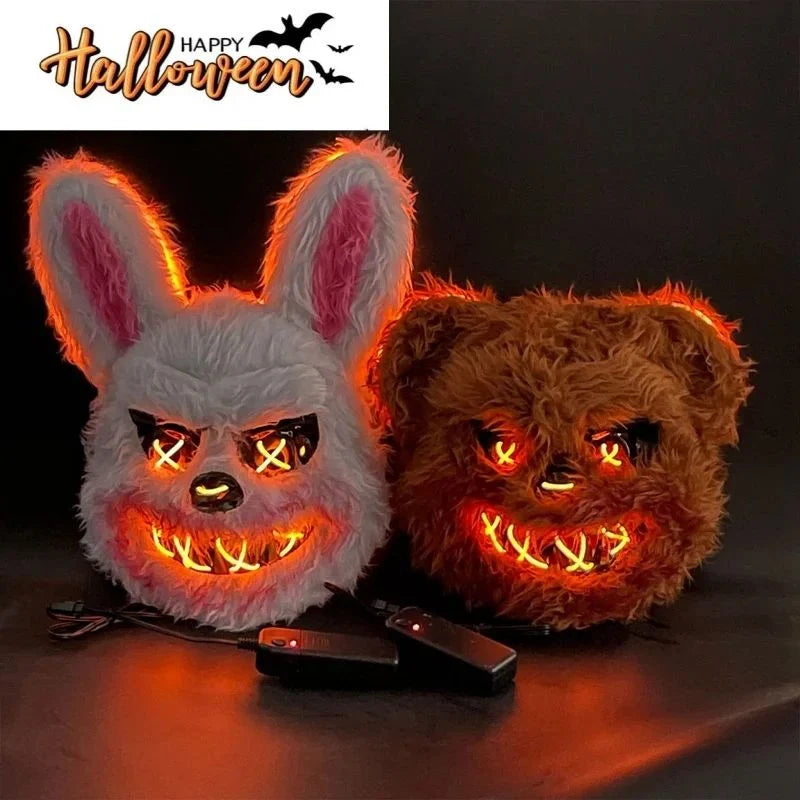 Animal Mask Glowing LED Eyes Battery-Powered Rabbit or Bear Design