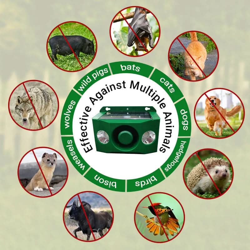 Animal Repellent Solar-Powered Alarm & LED Deterrentsેણ