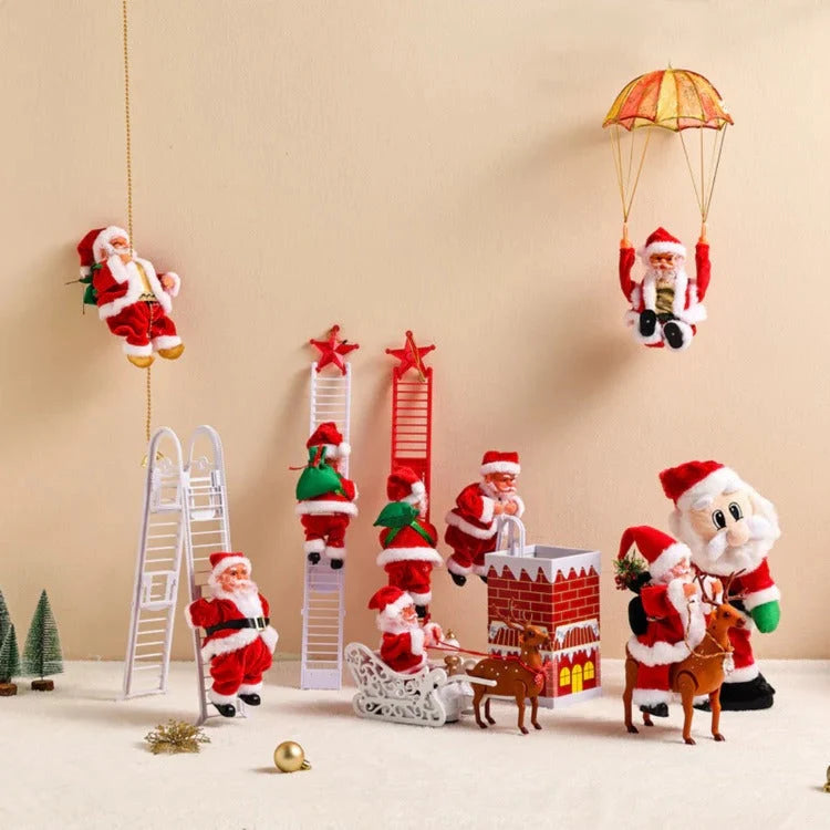 Animated Santa Figurine Climbing Motion Lights & Sound Battery-Powered