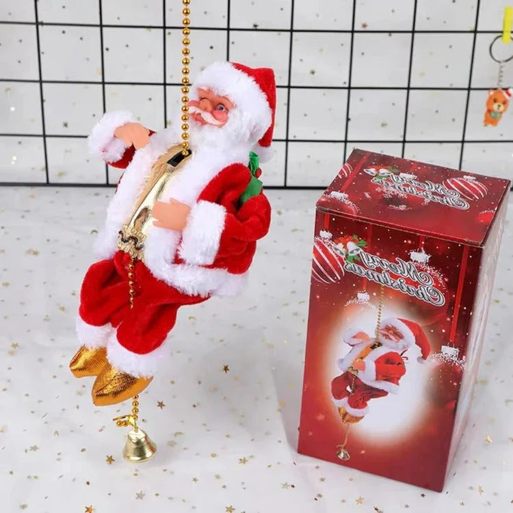 Animated Santa Figurine Climbing Motion Lights & Sound Battery-Powered