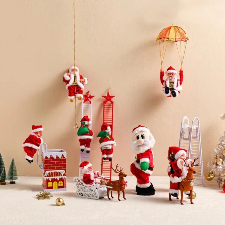 Animated Santa Figurine Climbing Motion Lights & Sound Battery-Powered