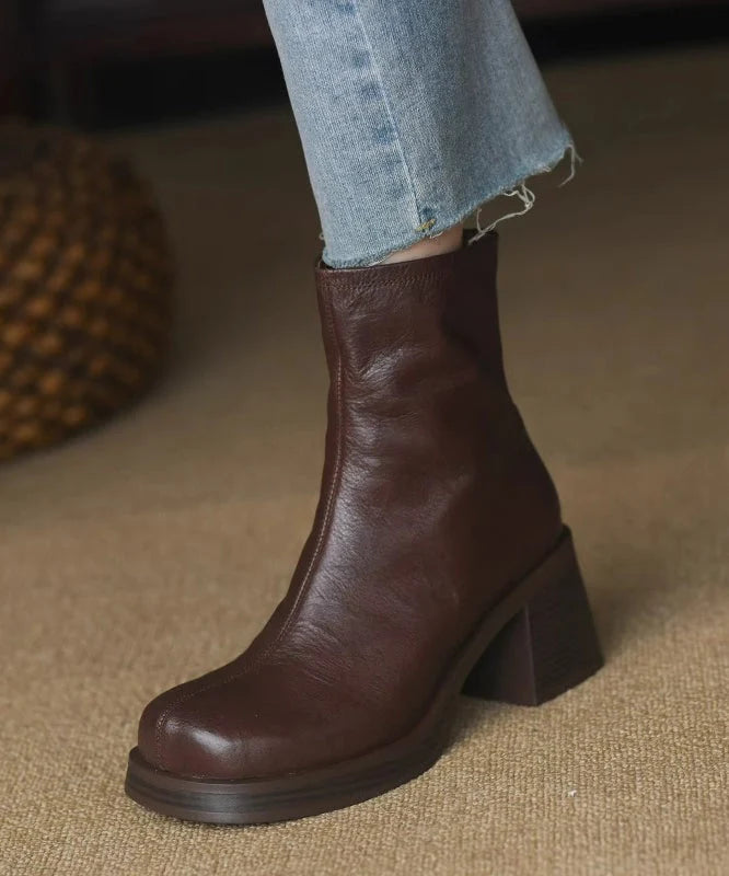 Ankle Boots Chunky Block Heel Side Zip Flexible Rubber Sole