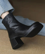 Ankle Boots Chunky Block Heel Side Zip Flexible Rubber Sole