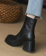 Ankle Boots Chunky Block Heel Side Zip Flexible Rubber Sole