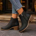 Ankle Boots Laser-Cut Floral Side Zip Block Heel