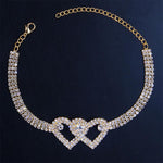 Ankle Bracelet Double Heart Copper Rhinestones Tarnish-Resistant