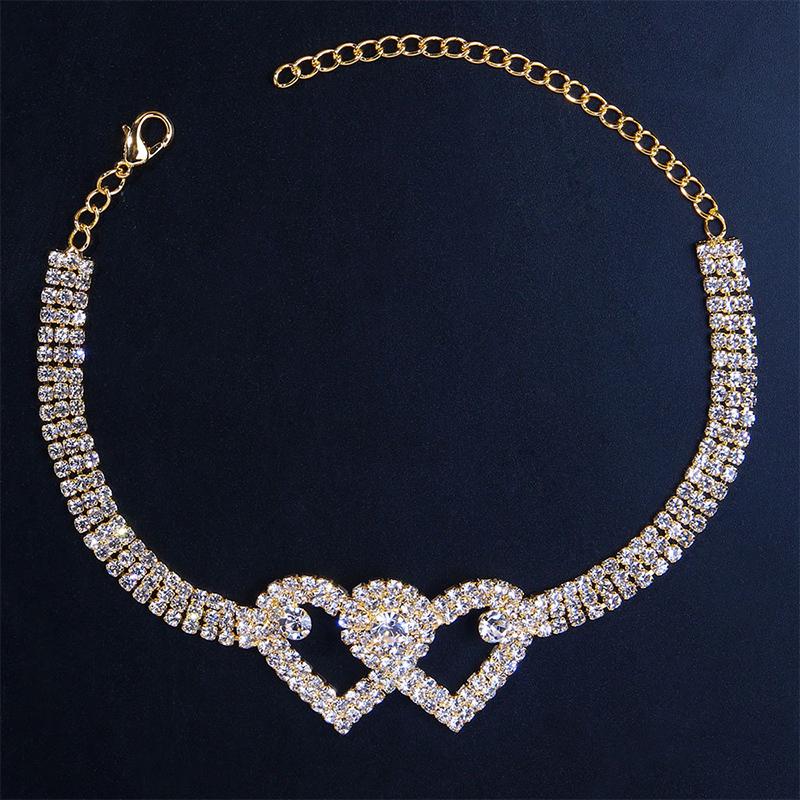 Ankle Bracelet Double Heart Copper Rhinestones Tarnish-Resistant