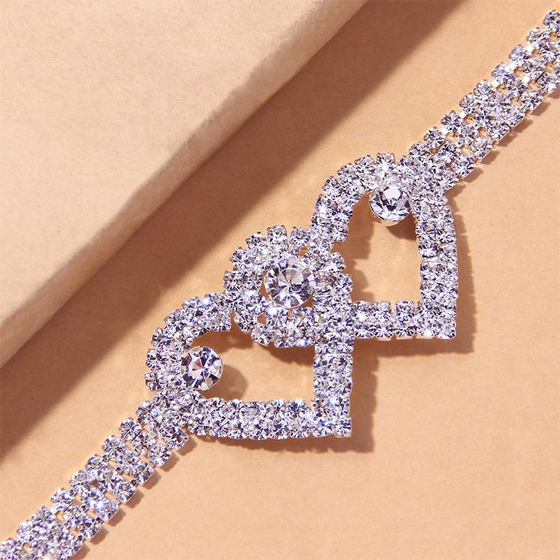 Ankle Bracelet Double Heart Copper Rhinestones Tarnish-Resistant