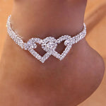 Ankle Bracelet Double Heart Copper Rhinestones Tarnish-Resistant