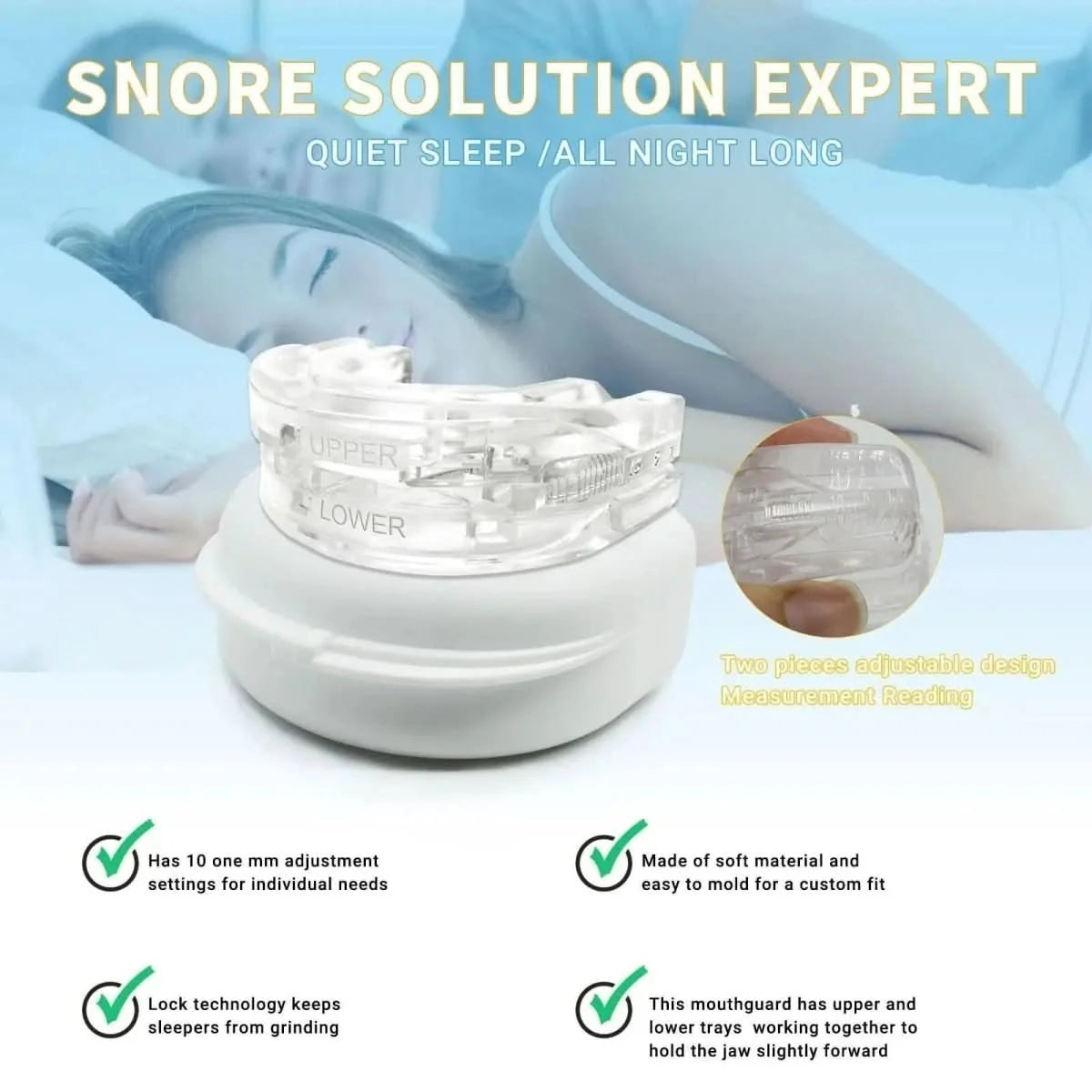 Anti-Snoring Mouthpiece Heat-Moldable BPA-Free Adjustable Fit
