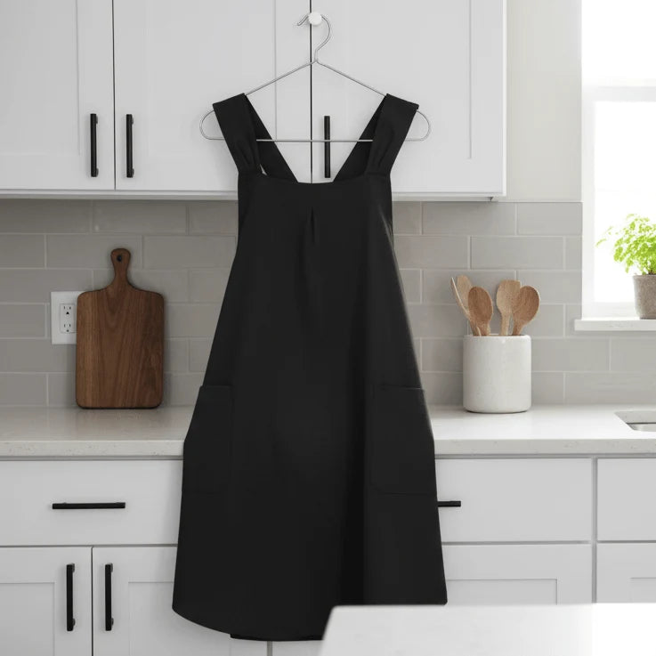 Apron Dress Cross-Back Fit Two Spacious Front Pockets Machine Washable