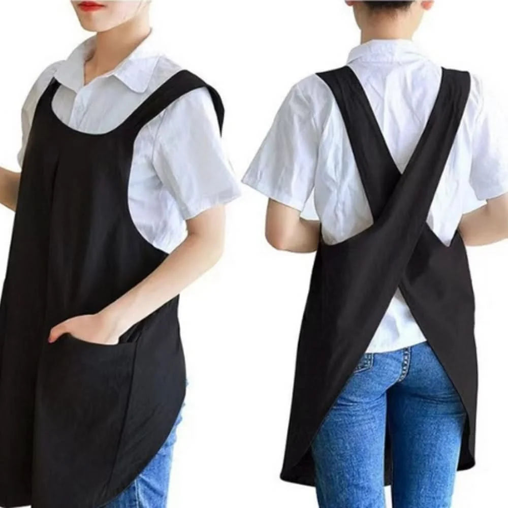 Apron Dress Cross-Back Fit Two Spacious Front Pockets Machine Washable