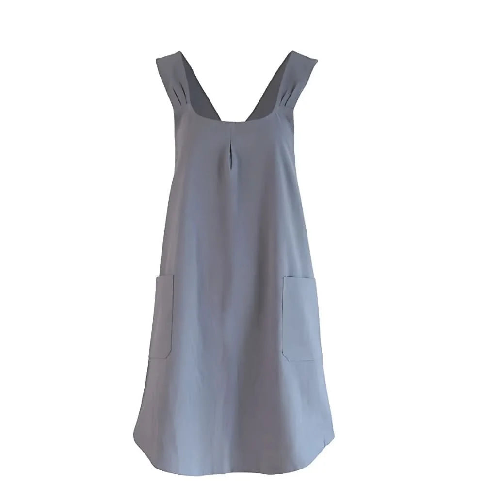 Apron Dress Cross-Back Fit Two Spacious Front Pockets Machine Washable