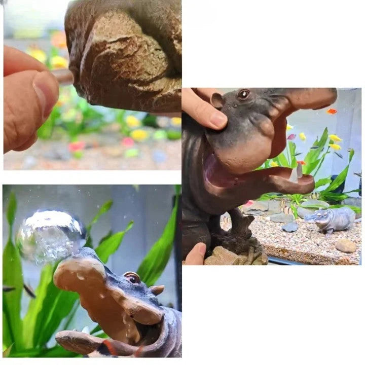 Aquarium Air Bubbler Hippo Resin Decoration