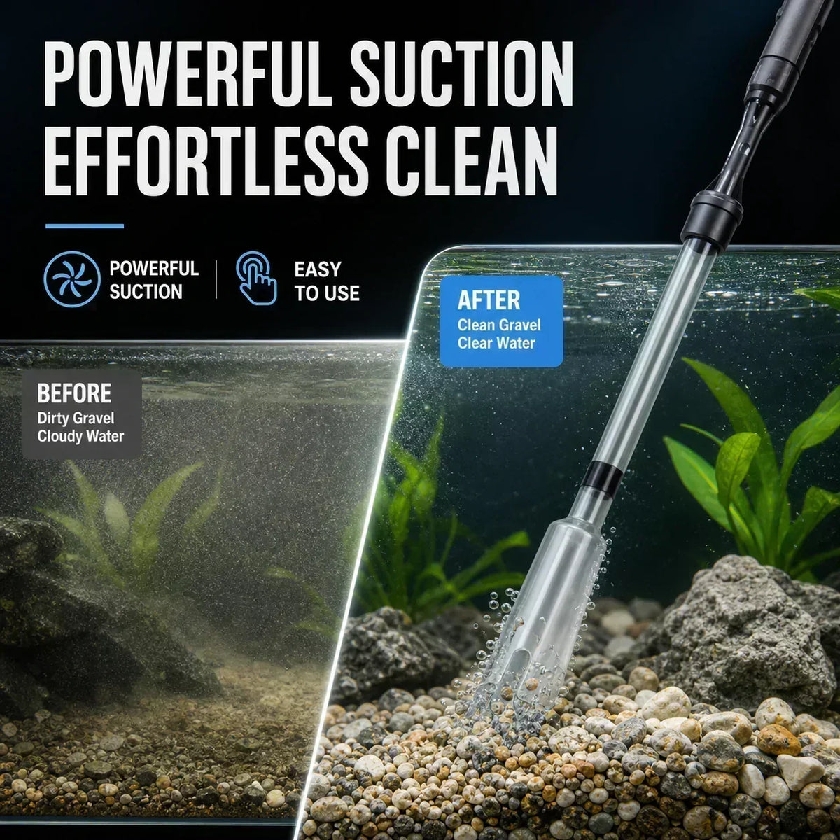 Aquarium Gravel Cleaner Battery-Powered Adjustable Suction Pump