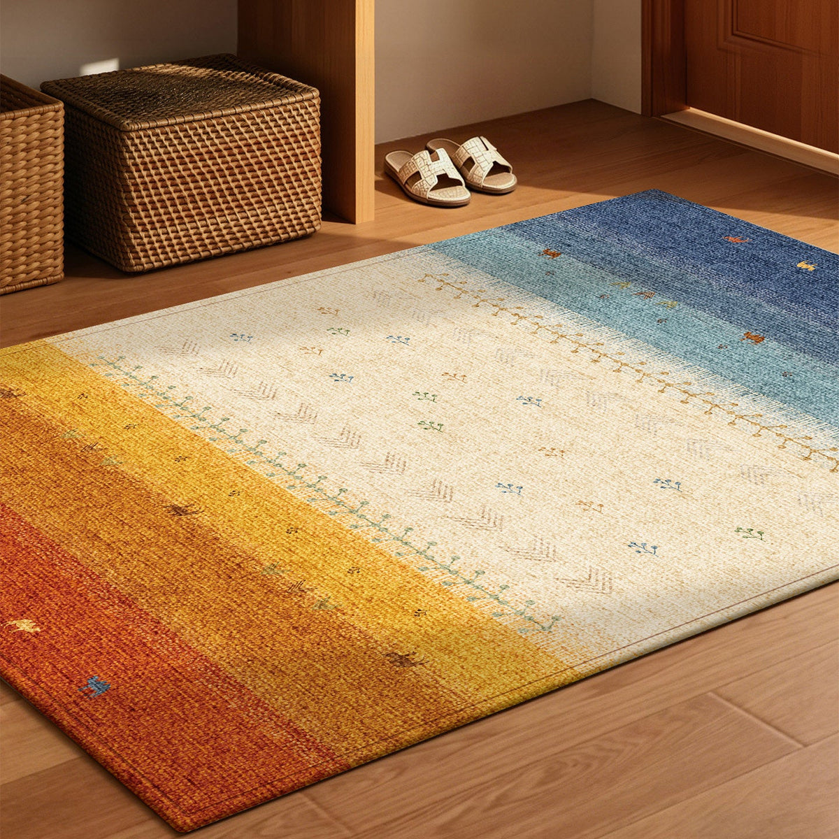 Area Rug Colorful Non-Slip Easy-Clean Backing