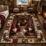 Area Rug Quilted Fabric Festive Gnome Design Machine Washable