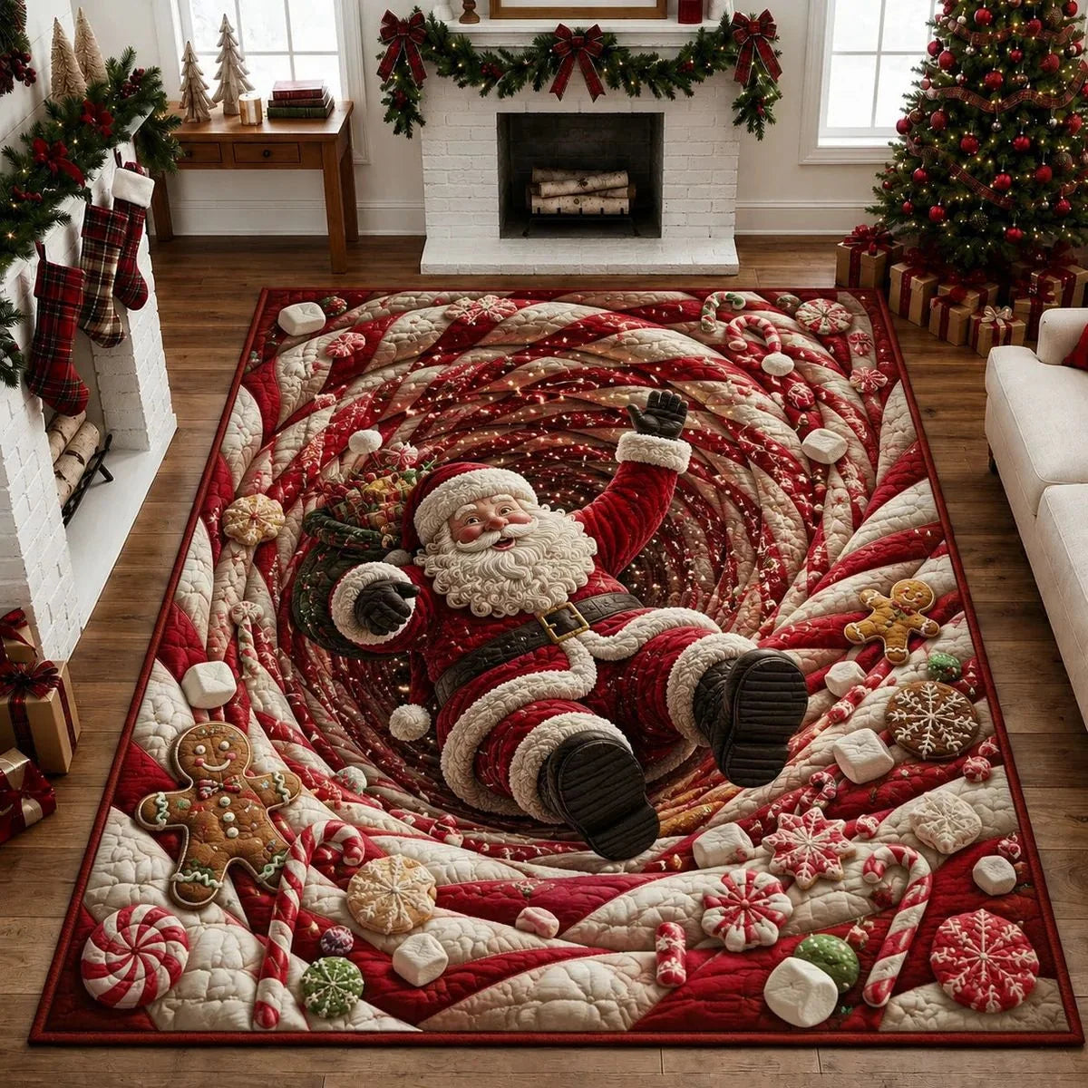 Area Rug Quilted Fabric Festive Gnome Design Machine Washable
