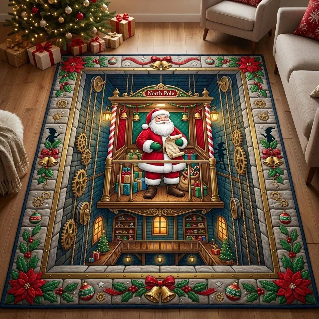 Area Rug Quilted Fabric Festive Gnome Design Machine Washable