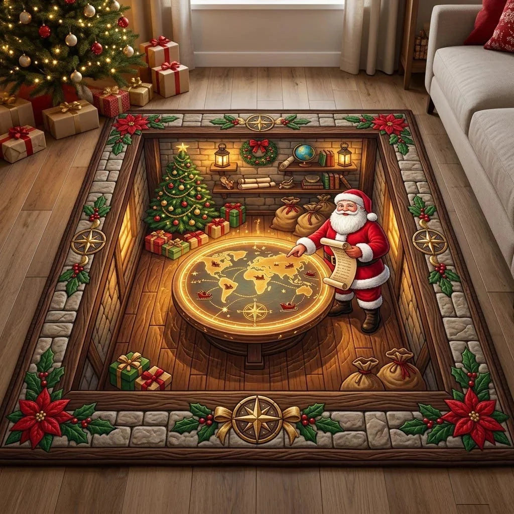 Area Rug Quilted Fabric Festive Gnome Design Machine Washable