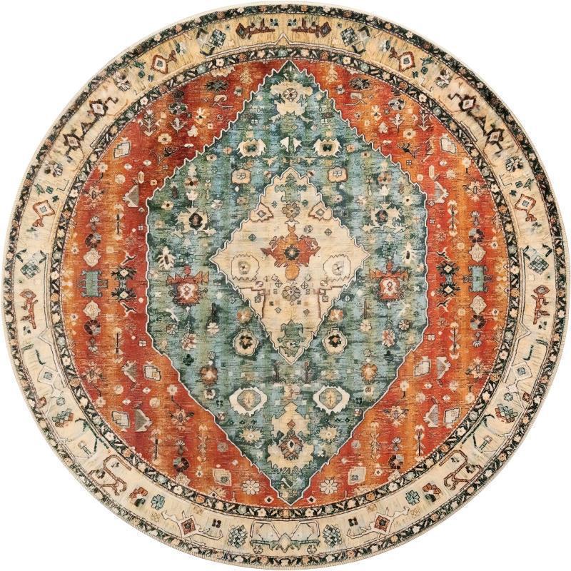 Area Rug Round Vintage Floral Non-Slip Backing