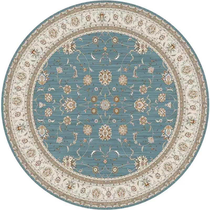 Area Rug Round Vintage Floral Non-Slip Backing