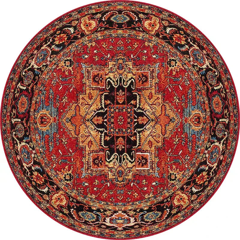 Area Rug Round Vintage Floral Non-Slip Backing