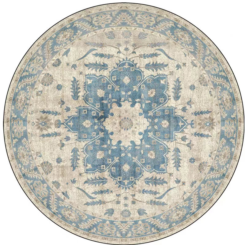 Area Rug Round Vintage Floral Non-Slip Backing
