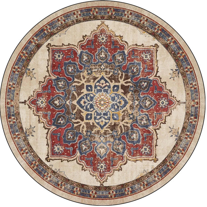 Area Rug Round Vintage Floral Non-Slip Backing