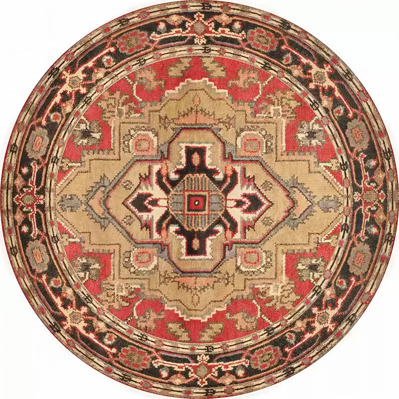 Area Rug Round Vintage Floral Non-Slip Backing
