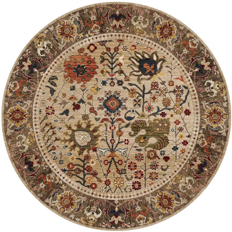 Area Rug Round Vintage Floral Non-Slip Backing