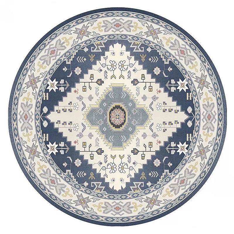 Area Rug Round Vintage Floral Non-Slip Backing