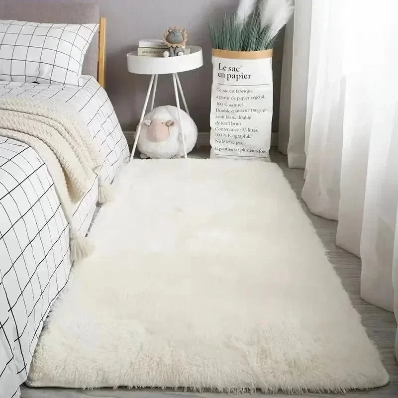 Area Rug Soft Polyester Easy-Clean Cream White