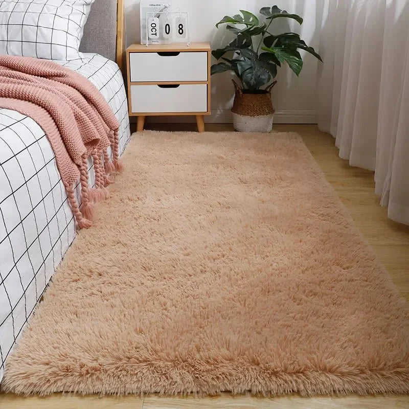 Area Rug Soft Polyester Easy-Clean Cream White