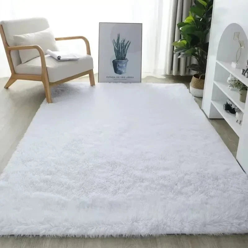 Area Rug Soft Polyester Easy-Clean Cream White