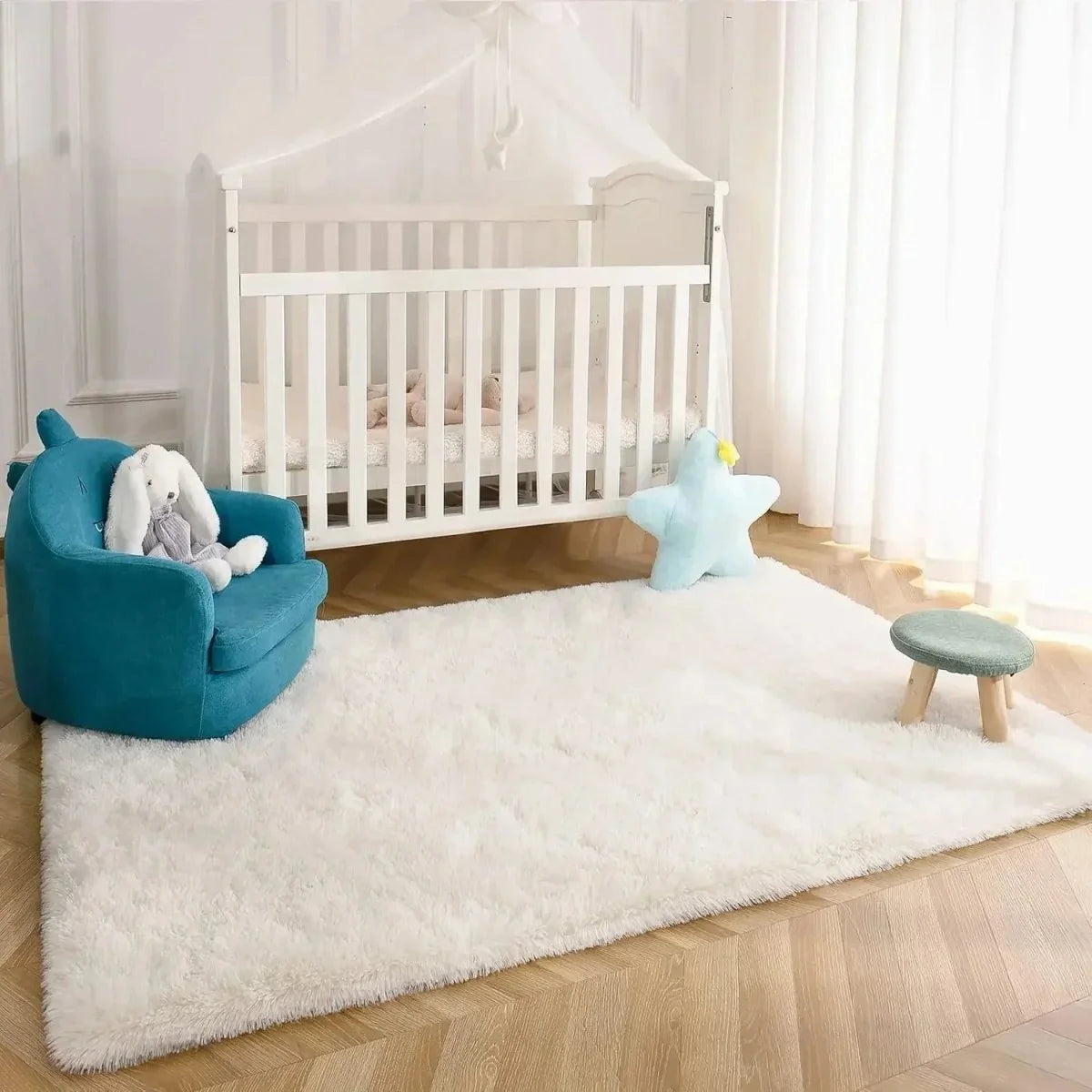 Area Rug Soft Polyester Easy-Clean Cream White