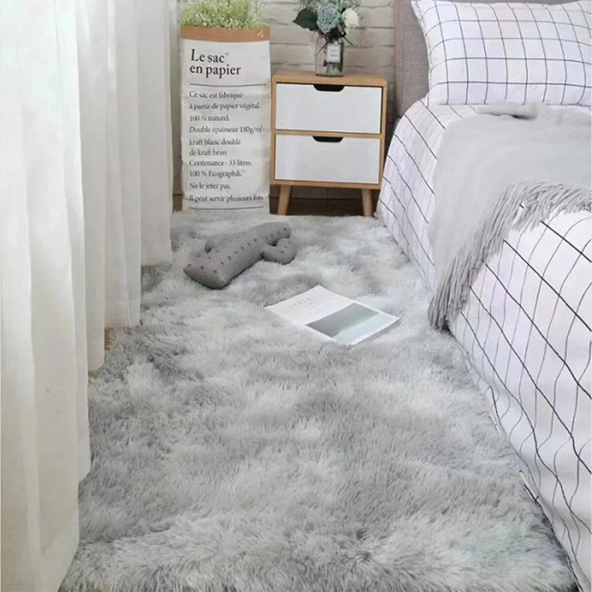 Area Rug Soft Polyester Easy-Clean Cream White