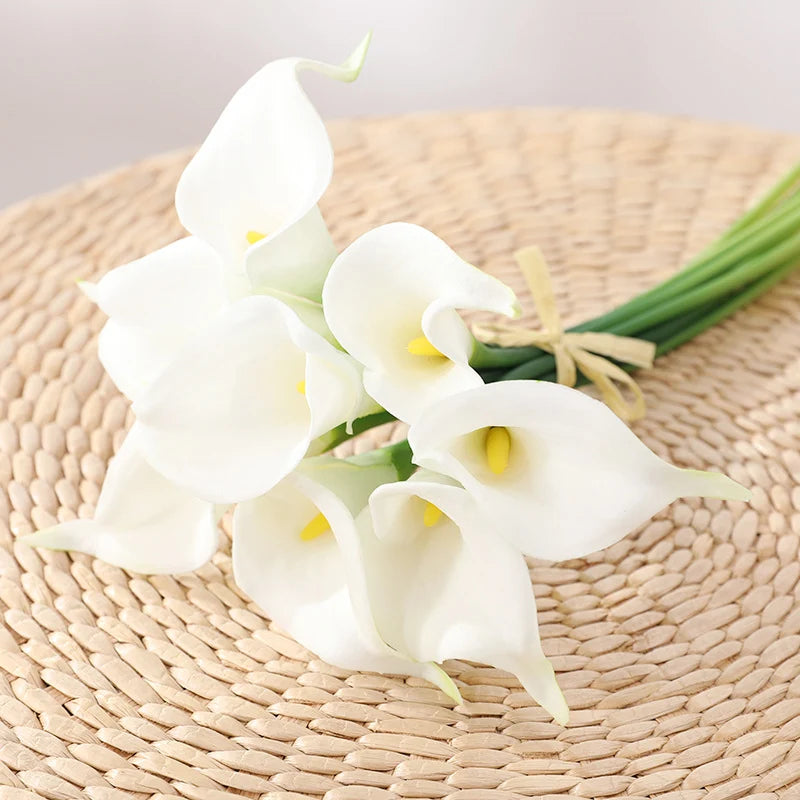 Artificial Calla Lily Bouquet Realistic No-Maintenance White & Yellow Flowers